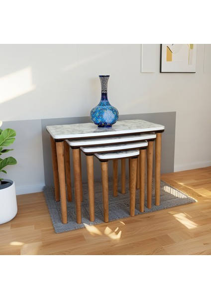 Evim Mobilya Lüks 1. Sınıf Mdf Çift Katlı 4’lü Zigon Sehpa Seti – Beyaz & Ceviz, Modern Tasarım modelleri