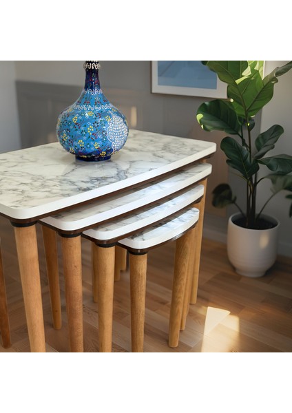 Evim Mobilya Lüks 1. Sınıf Mdf Çift Katlı 4’lü Zigon Sehpa Seti – Beyaz & Ceviz, Modern Tasarım fırsatları