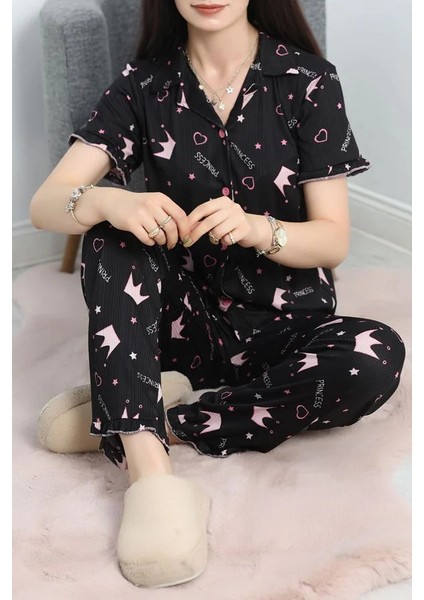Seka Pegasus Fırfırlı Düğmeli Pijama Takımı Yıldızsiyah - 671.1287.