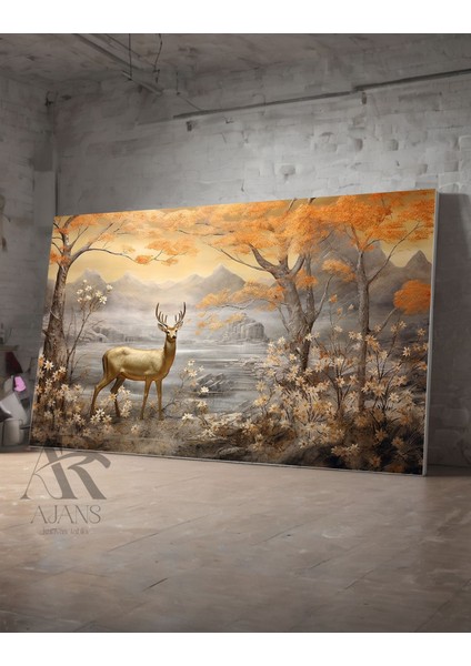 Renkli Geyik Kanvas Tablo, Yağlı Boya Görünüm, Şık ve Canlı Dekorasyon Parçası
