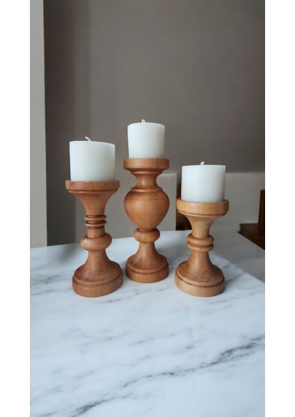 3'lü Renkli Ahşap Dekoratif Şamdan Mumluk Aksesuar fiyatları