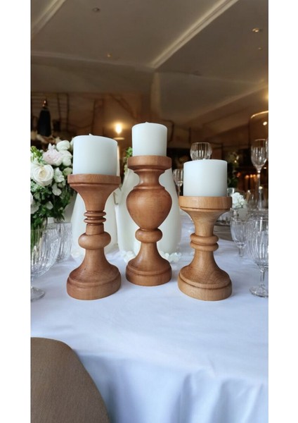 3'lü Renkli Ahşap Dekoratif Şamdan Mumluk Aksesuar modelleri