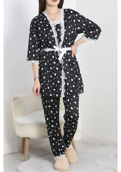 Seka Milan Kumaş Üçlü Pijama Takımı Siyahkalp - 50147.1857.