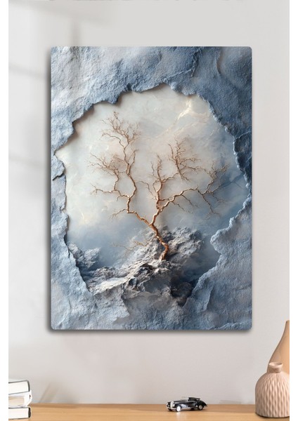 3D Kabartmalı, Parlak Çok Renkli Dekoratif Tablo, Mermer, Dal ve Ağaç Detaylarıyla