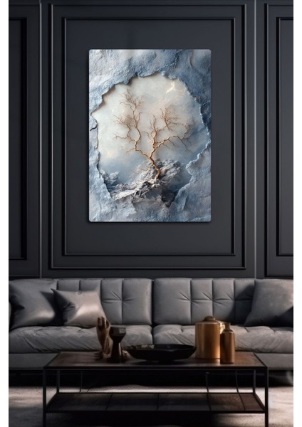 3D Kabartmalı, Parlak Çok Renkli Dekoratif Tablo, Mermer, Dal ve Ağaç Detaylarıyla fırsatları