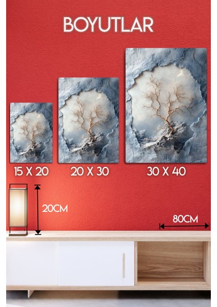 3D Kabartmalı, Parlak Çok Renkli Dekoratif Tablo, Mermer, Dal ve Ağaç Detaylarıyla indirimleri