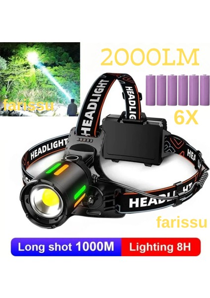 30W Teleskopik Zoom Şarjlı Kafa Feneri - 3 Adet Yedek Pil Hediyeli (Toplam 6 Pil)