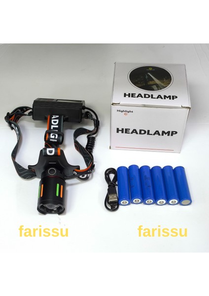 30W Teleskopik Zoom Şarjlı Kafa Feneri - 3 Adet Yedek Pil Hediyeli (Toplam 6 Pil)