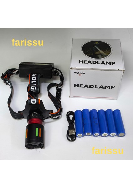 30W Teleskopik Zoom Şarjlı Kafa Feneri - 3 Adet Yedek Pil Hediyeli (Toplam 6 Pil)