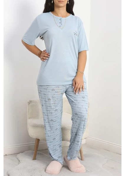 Seka Bambu Battal Pijama Takımı Mavigri - 50587.1049.