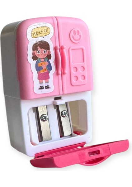 Sevimli Tasarımlı Çift Bıçaklı Kalemtraş ve Silgi Seti, Buzdolabı Şeklinde, Renkli indirimleri