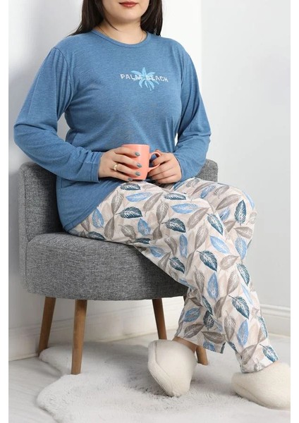 Seka Viskon Büyük Beden Pijama Takımı Mavikahve - 50727.1049.