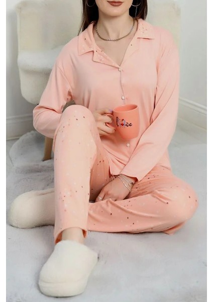 Seka Milan Düğmeli Pijama Takımı Somon - 50750.1048.
