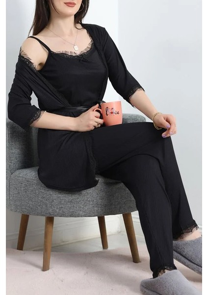 Seka Pegasus Üçlü Pijama Takımı Siyah1 - 70044.1048.