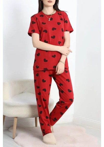 Seka Manşetli Süprem Alt Üst Aynı Pijama Takımı Bordosiyah - 50673.1961.