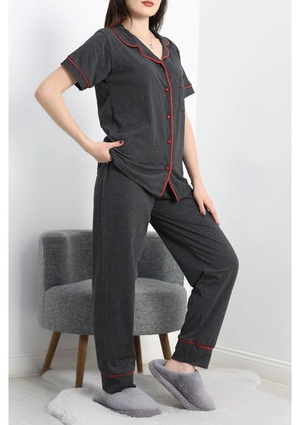 Seka Düğmeli Süprem Pijama Takımı Koyuantrasit - 41830.1048.