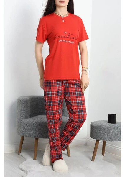 Seka Viskon Pijama Takımı Kırmızıekose - 50562.1961.