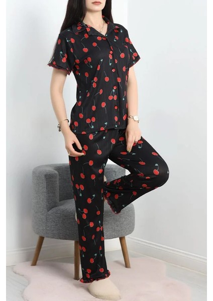 Seka Pegasus Fırfırlı Düğmeli Pijama Takımı Siyahkiraz - 671.1287.