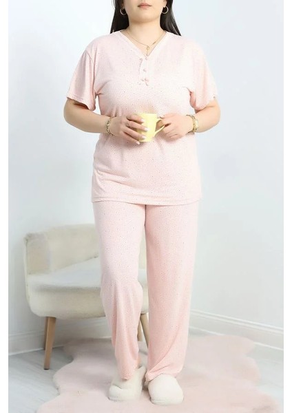 Seka Yaka Dantelli Büyük Beden Pijama Takımı Pudrapuanlı - 50386.1050.
