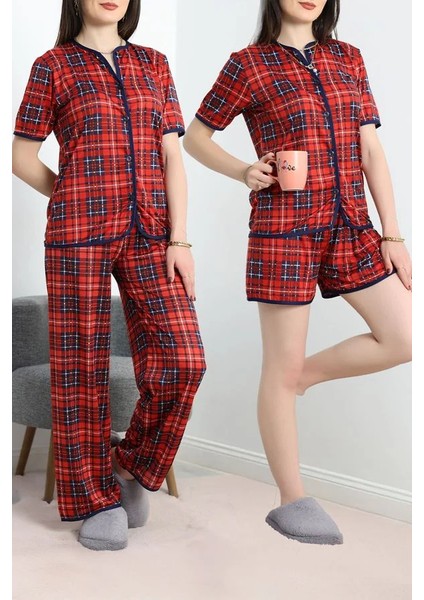 Seka Milan 3'lü Pijama Takımı Seti Kırmızıekose - 50596.1857.