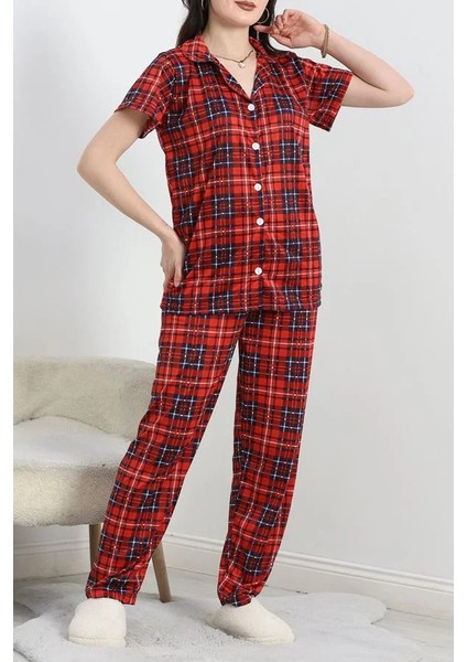 Seka Milan Kumaş Düğmeli Pijama Takımı Kırmızıekose - 50579.1950.