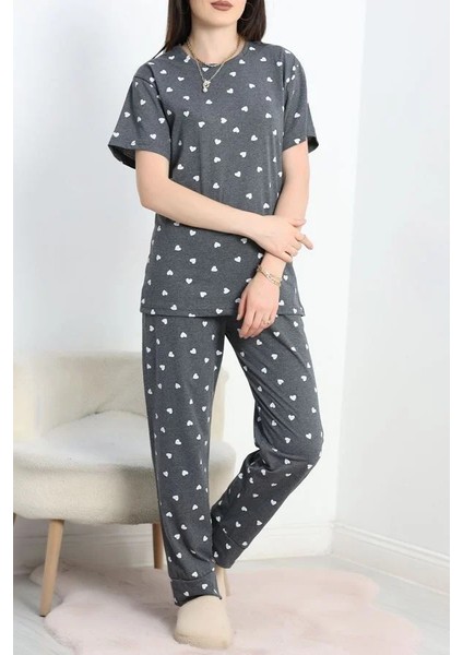 Seka Manşetli Süprem Alt Üst Aynı Pijama Takımı Fümebeyaz - 50673.1961.