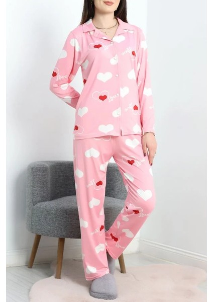 Seka Milan Düğmeli Pijama Takımı Pembekırmızı - 50728.1929.