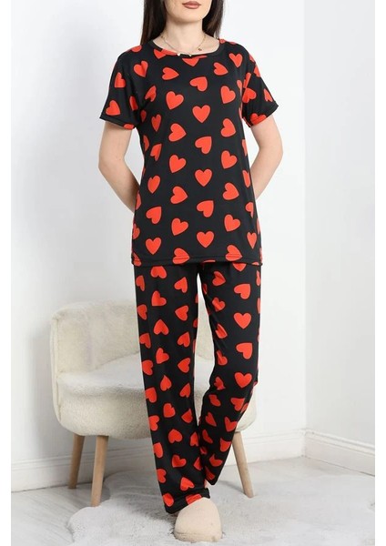 Seka Milan Kumaş Alt Üst Aynı Pijama Takımı Siyahkırmızı - 50607.1048.