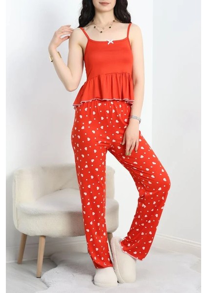 Seka Milan Ip Askılı Fırfırlı Pijama Takım Kırmızıbeyaz - 70186.1857.
