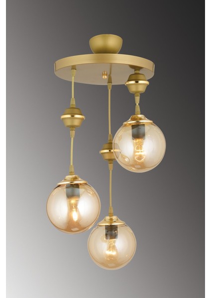 Renkli 3'lü Bal Glop Top Camlı Sarkıt Tepsi Aşağı Bakan Lüks Avize