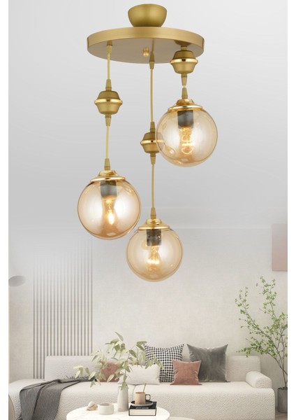 Renkli 3'lü Bal Glop Top Camlı Sarkıt Tepsi Aşağı Bakan Lüks Avize fiyatları