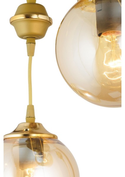 Renkli 3'lü Bal Glop Top Camlı Sarkıt Tepsi Aşağı Bakan Lüks Avize