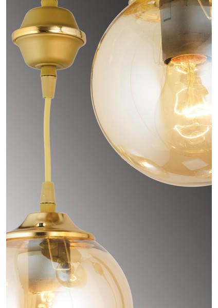 Renkli 3'lü Bal Glop Top Camlı Sarkıt Tepsi Aşağı Bakan Lüks Avize