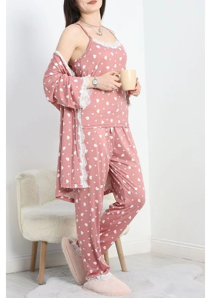 Seka Milan Kumaş Üçlü Pijama Takımı Pudrakalp - 50147.1857.