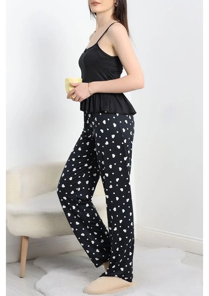 Seka Milan Ip Askılı Fırfırlı Pijama Takım Siyahbeyaz - 70186.1857.