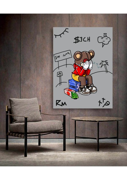 Gri Yetişkin Kaws Seet Duvar Dekorasyonu Kanvas Tablo