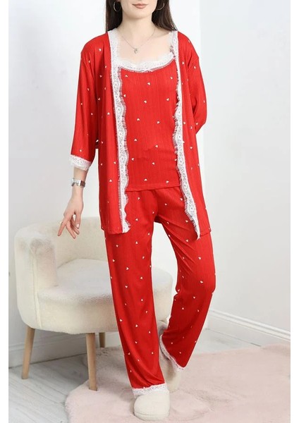 Seka Pegasus Üçlü Pijama Takımı Kırmızıbeyaz - 66666.1287.