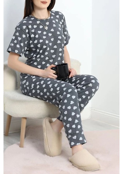 Seka Manşetli Süprem Alt Üst Aynı Pijama Takımı Füme - 50673.1961.