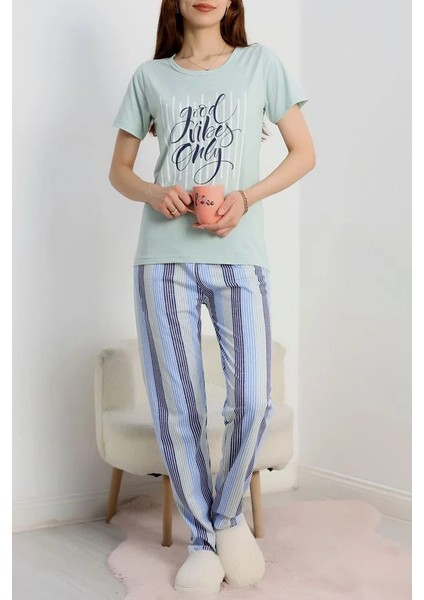 Seka Süprem Baskılı Pijama Takım Mint - 50774.1773.