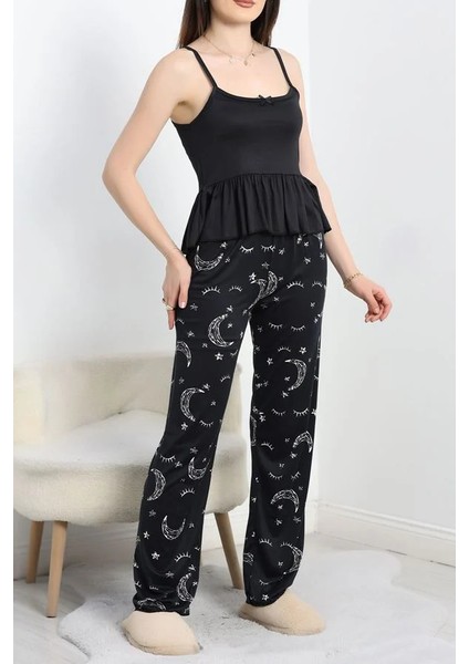 Seka Milan Ip Askılı Fırfırlı Pijama Takım Lacivertbeyaz - 70186.1857.