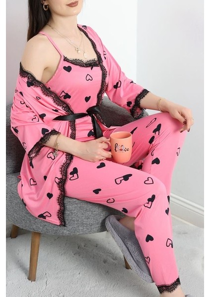 Seka Milan Kumaş 3'lü Pijama Set Pembesiyah - 50147.1857.
