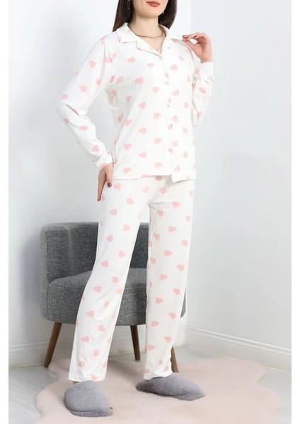 Seka Milan Düğmeli Pijama Takımı Beyazpembe - 50728.1929.