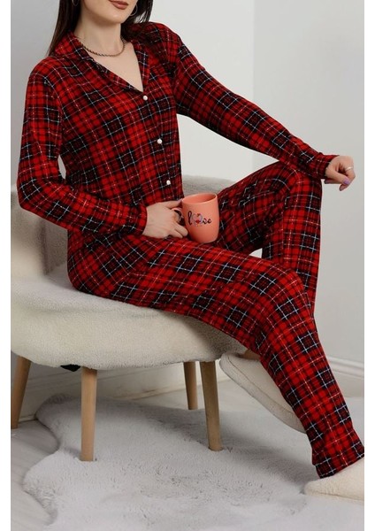 Seka Milan Düğmeli Pijama Takımı Kırmızıekose - 50750.1048.