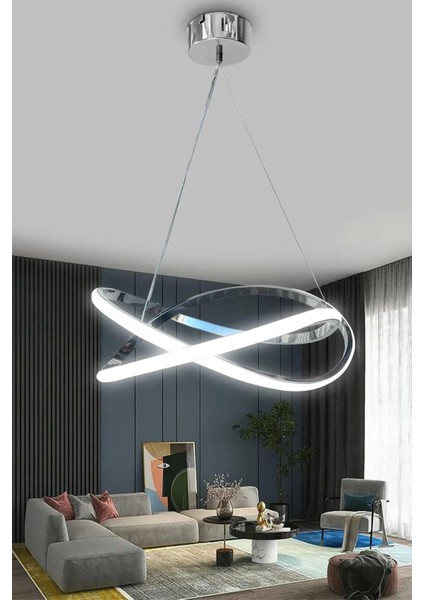 Modern Dalga Sarkıt LED Avize, Salon, Oturma Odası ve Mutfak Için Beyaz Krom Işık