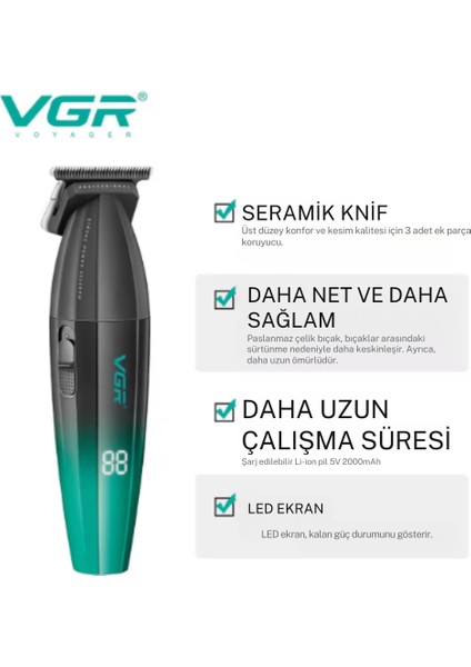 Vgr V-906 Dlc T-Blade Tıraş Makinesi Makinesi - 9000 Rpm