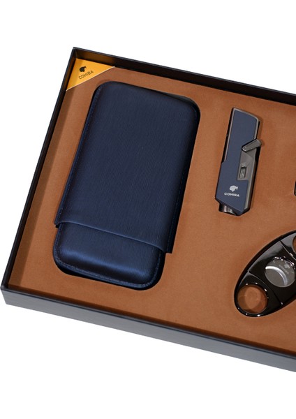 Çakmak Kesici Kılıf Sehpa Lacivert-Gunmetal Dörtlü Puro Seti modelleri