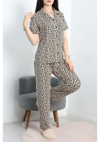 Seka Milan Kumaş Düğmeli Pijama Takımı Bejbenek - 750.1287.
