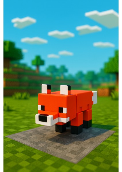 Minecraft Tarzı Tilki Oyuncak – Bloklu Yapı Seti, Koleksiyonluk Hediye Dekoratif Figür 16CM