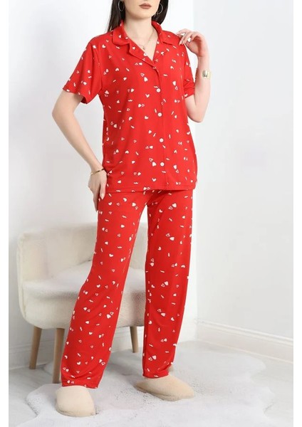 Seka Milan Kumaş Düğmeli Pijama Takımı Kırmızıkalp - 750.1287.