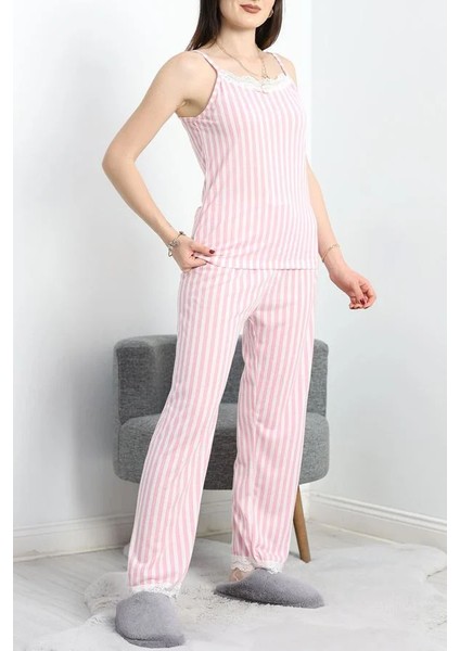 Seka Modal Kumaş Dantelli Pijama Takımı Pembeçizgili - 620.1287.